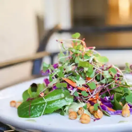 Chop Chop Microgreens Salad with Chickpea Croutons and Green Goddess Dressing